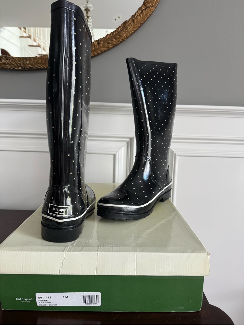 kate Spade Renee Black Polka Dot Rain Boots